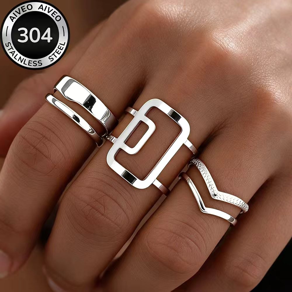 TEMU Set di 3 anelli qualit� in acciaio inossidabile 304, anello a bassa allergenicit�, lucidato, oro KC, anti-tartragine, facile ed elegante, per