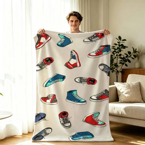 1pc high top sneakers red blue pattern luxury polyester flannel blanket great birthday gift use breathable fabric easy to carry ideal for office study home decor hotel commercial use swimming