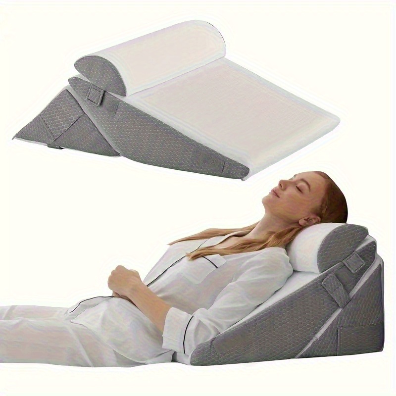Adjustable Foam Pillow 3pcs Adjustable Foam Wedge Pillow Set Postoperative Back, Leg and Knee Support Folding Triangular Pillow for Sleeping, Preventing Acid Reflux and Snoring - Image 3