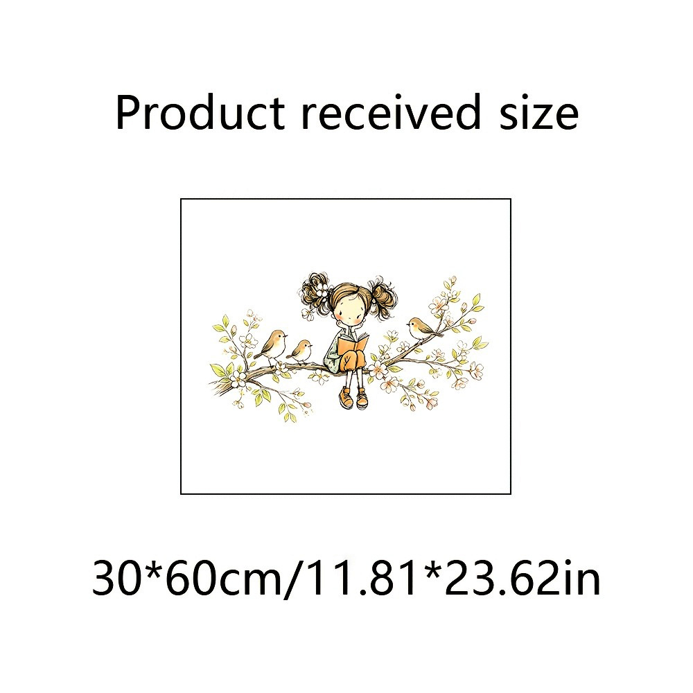 TEMU 1pc Floral Branch With Bird And Reading Girl Wall Sticker, Artistic And Decorative Sticker, Wall Accent For Above Desk, Suitable For Study Desk