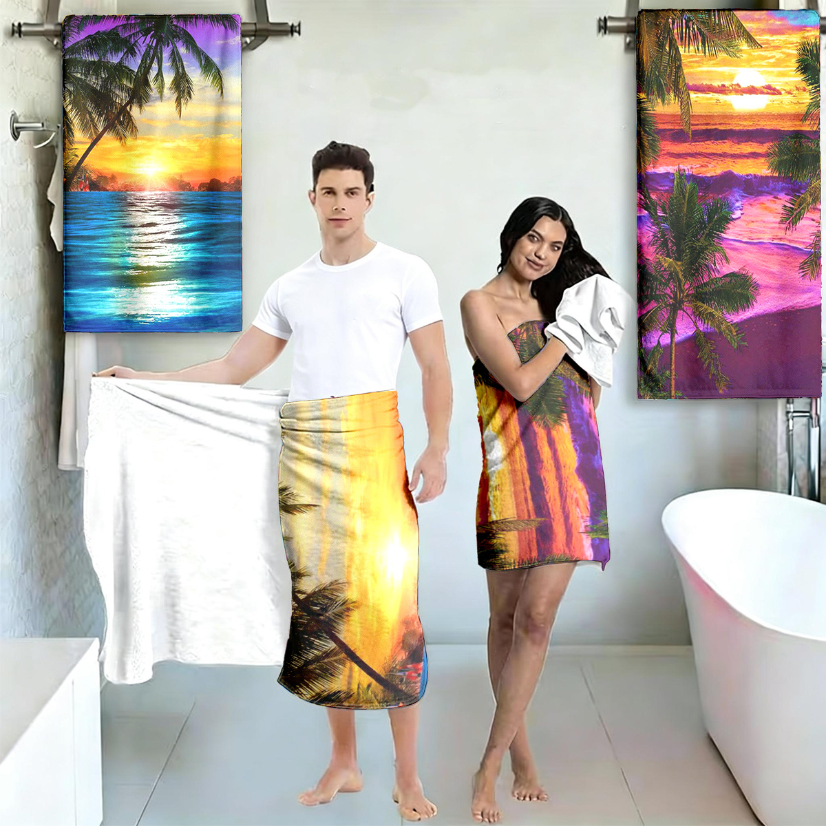 TEMU 1/2-pack Colorful Towel | Quick-dry, Polyester | Ideal For Yoga, Travel, Swimming, And Camping | Beach Vacation Essential | Machine Washable |