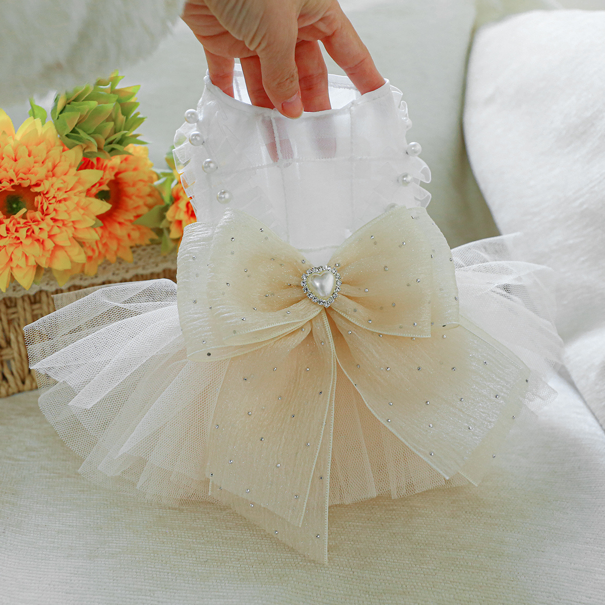Weißes Hochzeitskleid Für Kleine Hunde – Brautkleid Mit Schleier & Schleife, Größe XS Bis XL