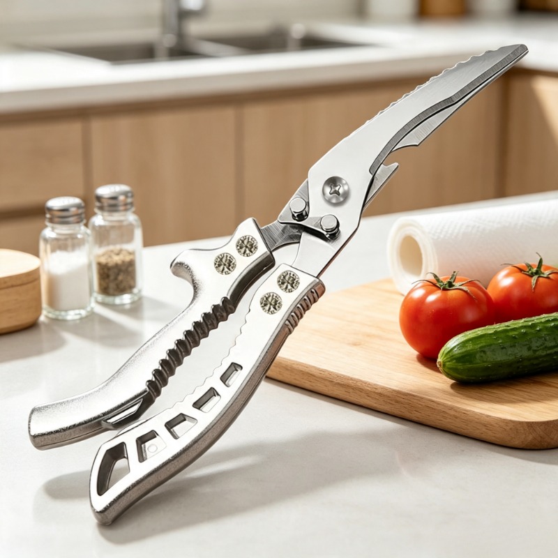 TEMU 1 Heavy-duty Poultry Shears With Safety Lock - Multi-functional Kitchen Food Scissors, Ergonomic Effort- Handle With Automatic , Suitable For