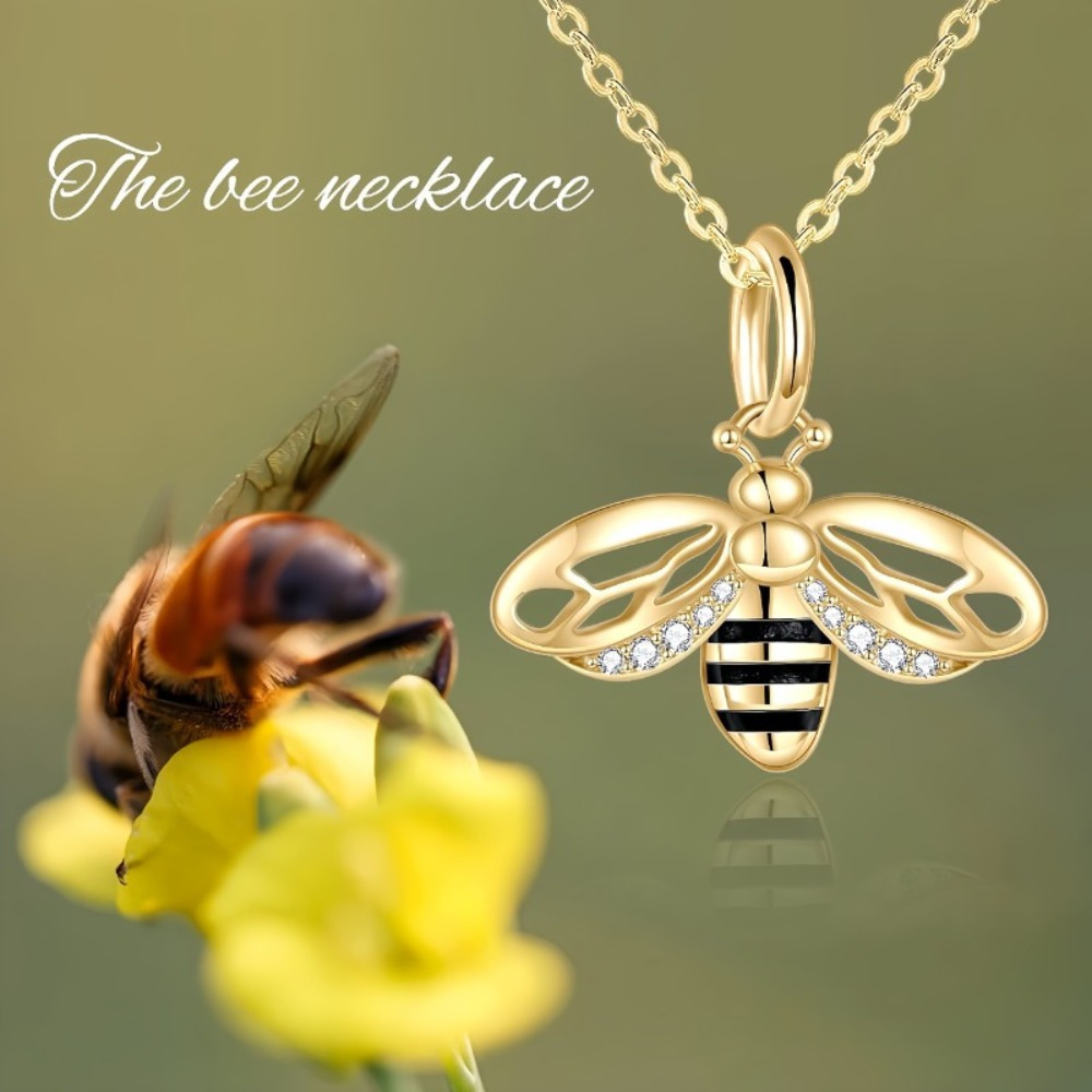 

Golden Alloy Bee Pendant Necklace With Synthetic Crystal Accents, Fashion Themed Jewelry For Women, Daily Party Vacation Anniversary Gift - 1pc