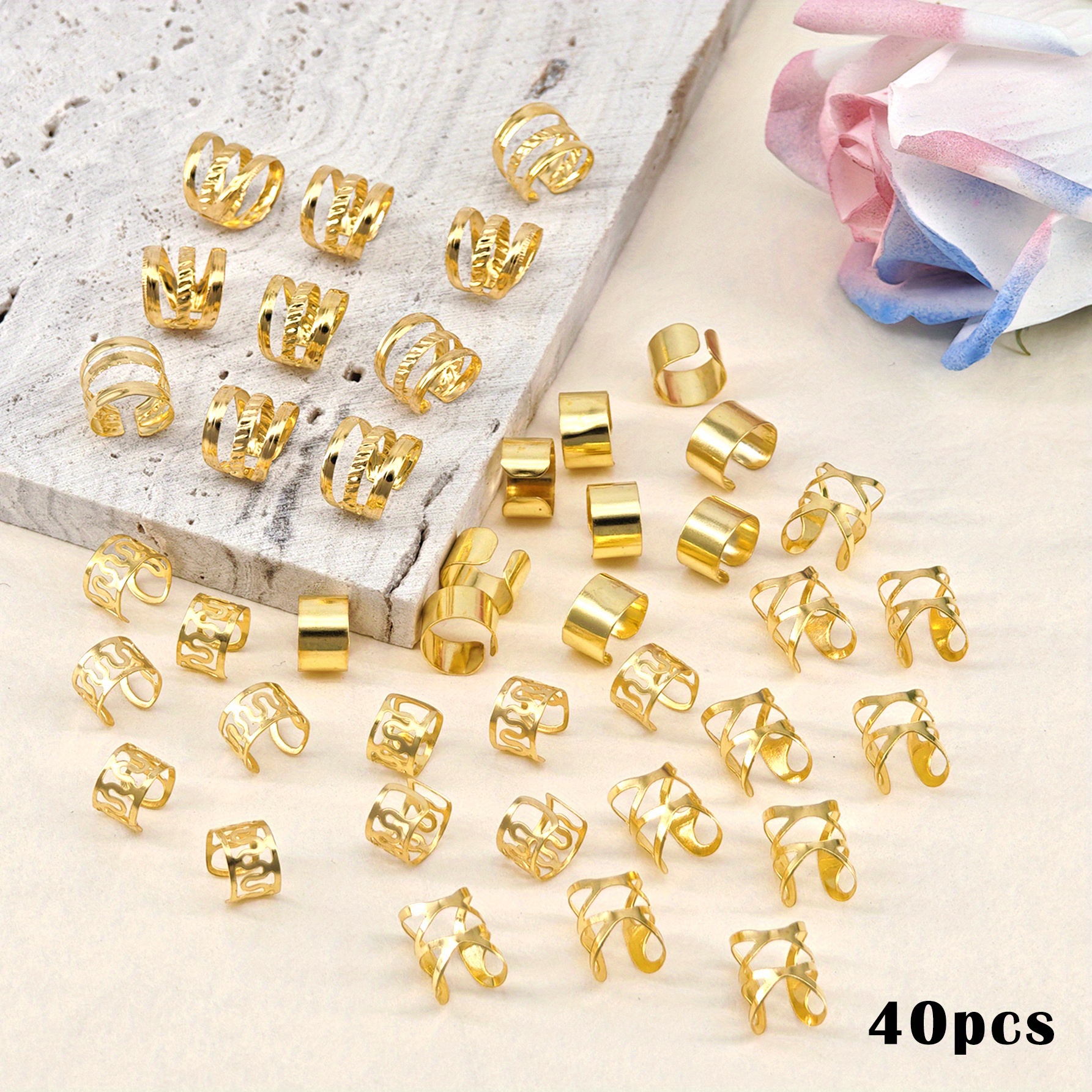 40pcs Hair Jewelry For Braids Cuffs Multi Style Hair Rings Adjustable Hair Beads For Braid Loc Dreadlock Accessories For Women And