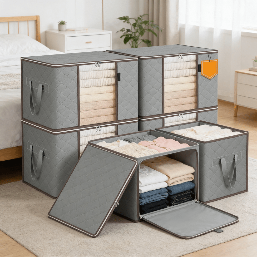 TEMU Ensemble de 6 sacs de rangement spacieux et pliables pour vêtements, couvertures et literie, fabriqués en tissu épais et durable