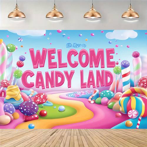 1pc, candyland wereld achtergrond banner, 39×59in-70.8×90.5in, een zoete en kleurrijke snoepwereld. achtergrond decoraties verjaardag bruiloft kerst banner, familie taart tafel benodigdheden fotografie decor