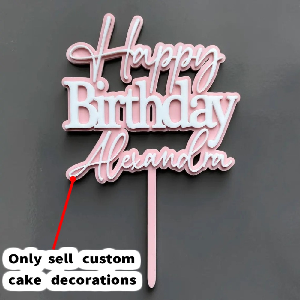 TEMU 1pc Custom Double-layer Acrylic Cake Decoration Topper, Customizable Name Text, Mirror Acrylic Material, Birthday Cake Decoration, Best Birthday
