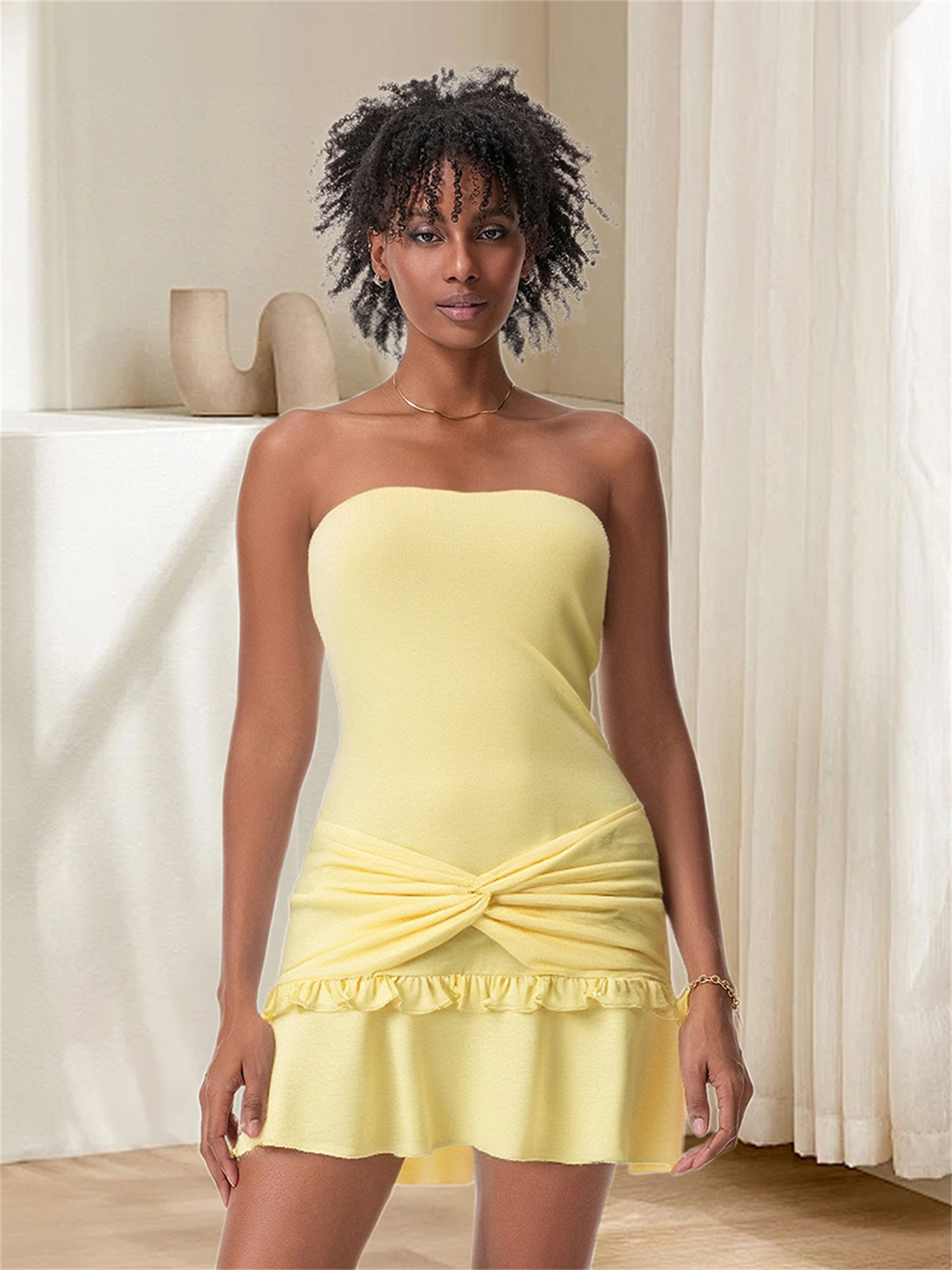 golden tube dress Embellished Bandeau A-Line Mini Dress in Gold - 2