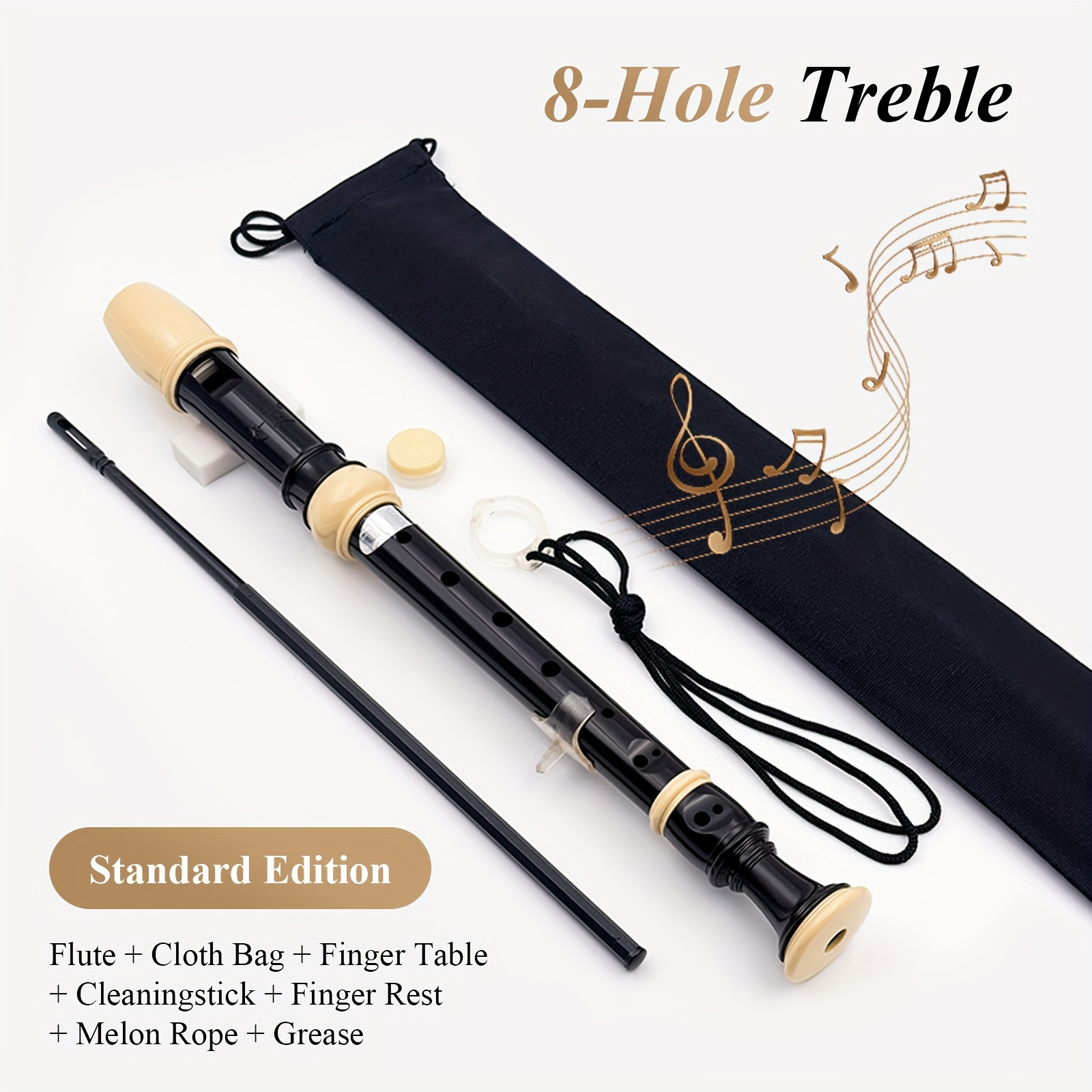 TEMU Réglable à 8 Trous, , pour Débutant, Instrument de , avec Kit de Nettoyage, -Pouce, Sac en Tissu et Doigts de Protection
