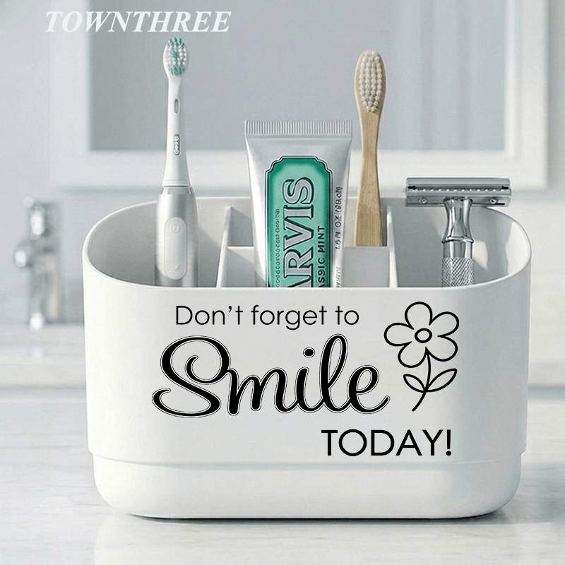 TEMU Organisateur de produits de toilette pour salle de bain - Autocollant "N'oubliez pas de !" - Boîte de rangement de comptoir adaptée pour brosses