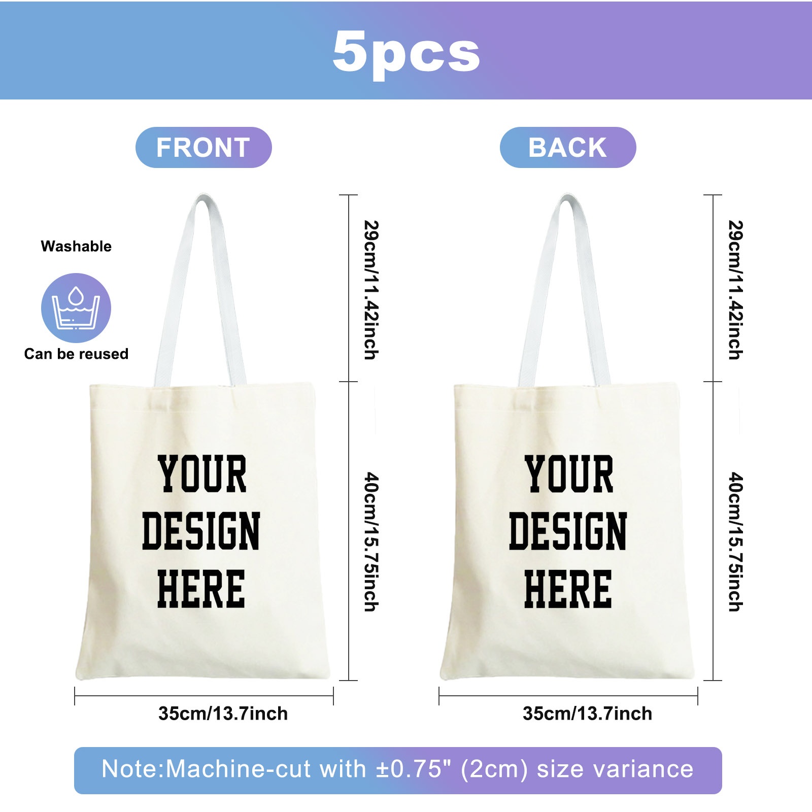 TEMU 1/2/3/5pcs Custom White Reversible Women's Shoulder Bag, Durable Material, Multiple Specifications , Personalized Daily Handbag For Shopping,