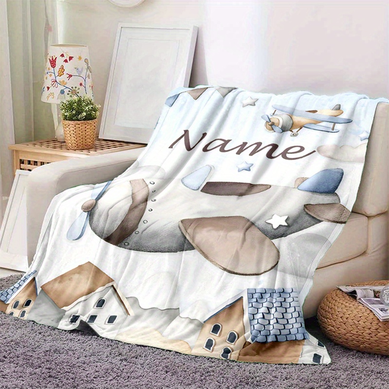 Reversible Airplane-Themed Personalized Blanket, Soft & Machine Washable
