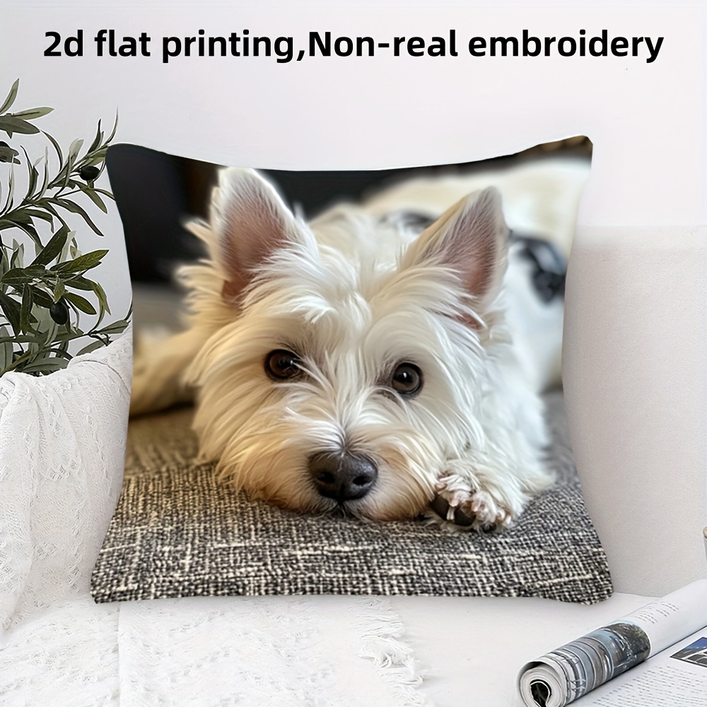 TEMU 2d Flat - 2d Printed Design, 1 Short Plush West Highland Pillowcase, Made Of Soft And Smooth Polyester Fabric With A Single-sided Design, Does