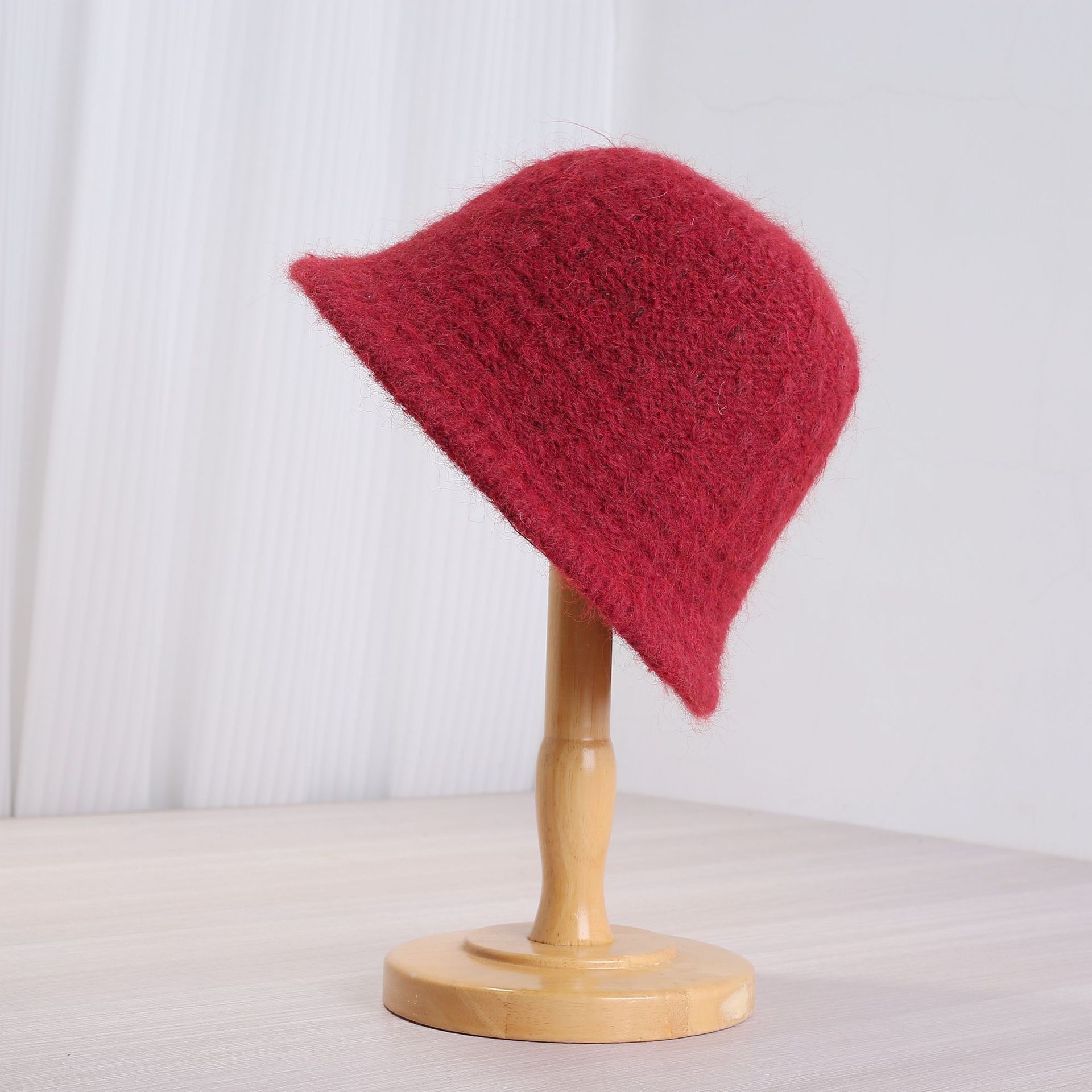 Image of High-end Table Lamp Fisherman Hat Temperament Elegant Solid Color Basin Hat Winter Warm Plain Face Covering Bucket Hat