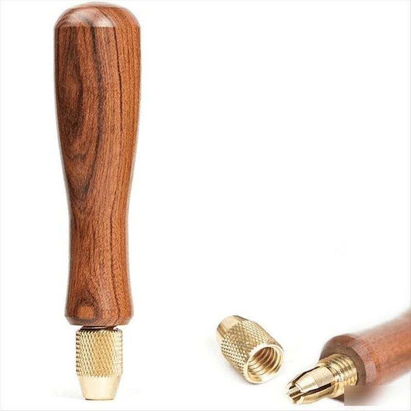 TEMU Wood File Handle, Natural With Brass Collet Chuck, Craft Handmade Project Small File Replacement Accessory, 1pc