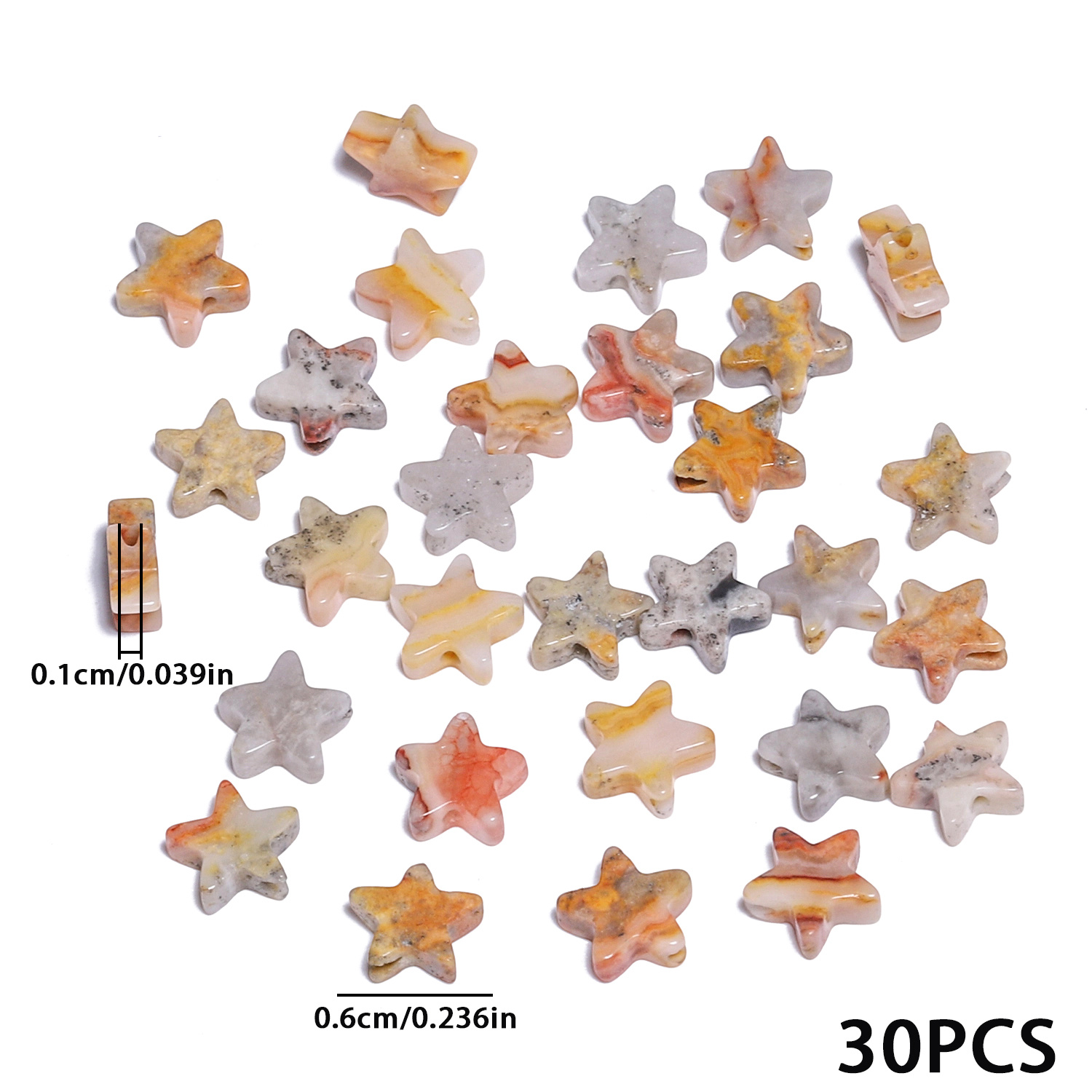 TEMU Assorted Beads & Bead Sets - 6mm Multicolored Agate Pentagram Natural Stone Beads, Small Tiny Beads For Jewelry Creation - Perfect For Slim