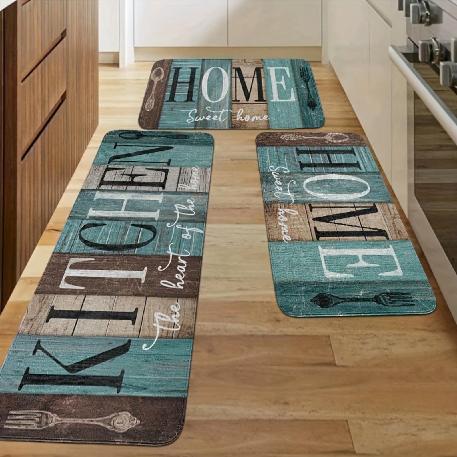 TEMU 3pcs Farmhouse Floor Mat Set, Rectangular, Soft, Suitable For Kitchen, Bathroom, Bedroom And Living Room, Home Decoration, Kitchen Rugs, Gifts For , Kitchen Accessories, Halloween Decorations