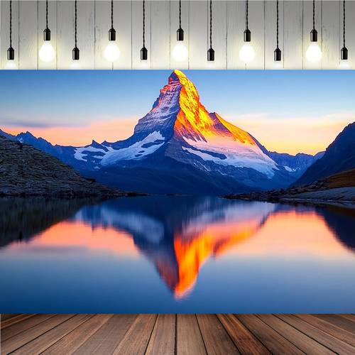 1pc banner vibrant mountain landscape with golden sunlight reflection polyester home decor for living room bedroom office and birthday parties 39x59 51 18x59 70 8x90 5 inch bedroom wall art sunrise durable decor material mountain decor