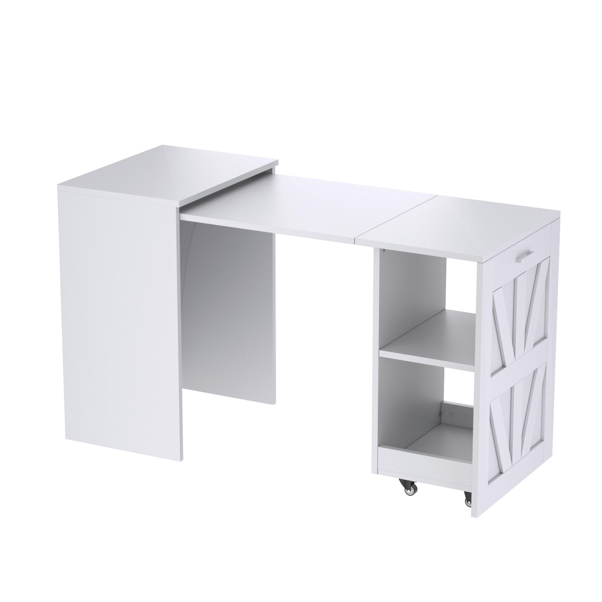 Image of Folding Computer Desk With Rolling Storage Cabinet, Writing Study Table With Open Shelves Drawer, Space Saving Home Office Desk For Bedroom Small Apartment