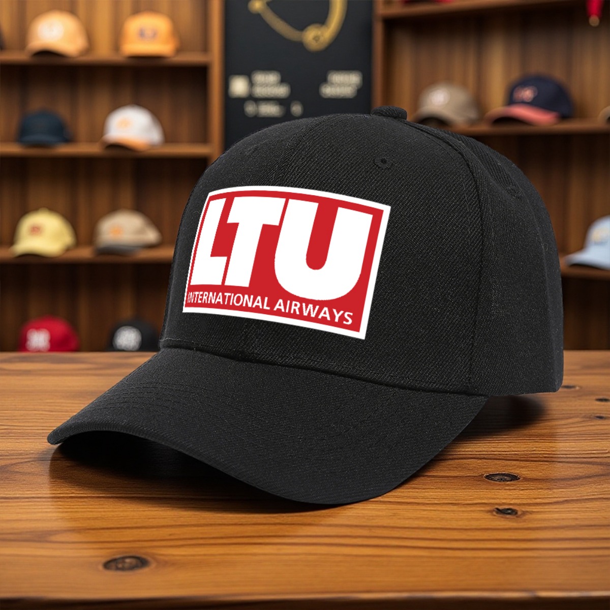 1pc Ltu International   Logo Baseball Cap - Black with   Embroidered Design, Lightweight Polyester, Adjustable Snapback,   for Outdoor Activities, Fishing, Beach, and Travel, Fishing Cap | Logo Embroidered Cap | Durable Headgear