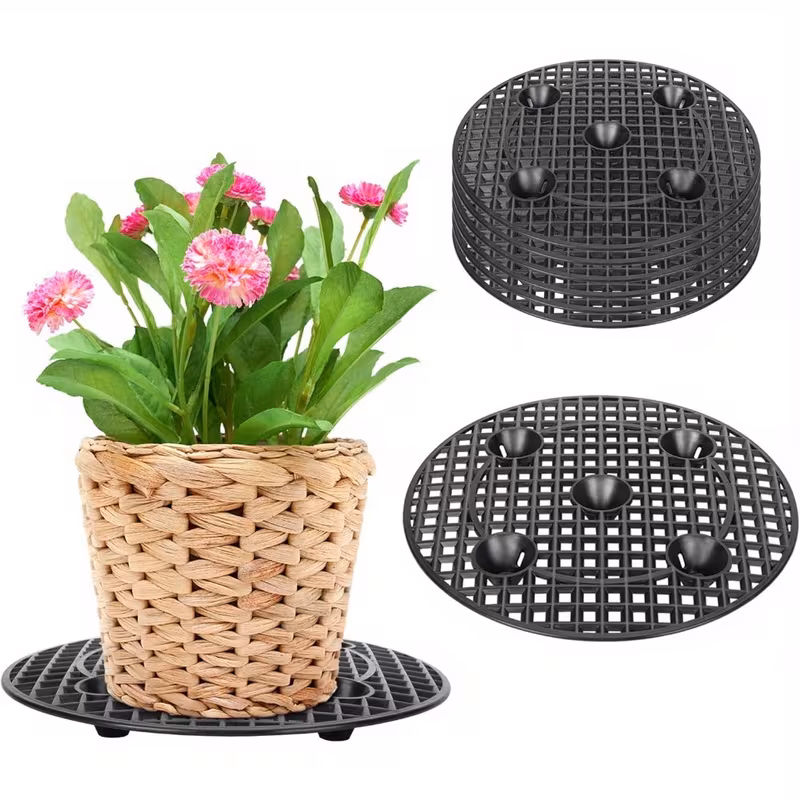 set of 4 plant pot risers 12 inch plastic flower stands convenient planter holders for indoor and outdoor use floors and decks from damage and details 2
