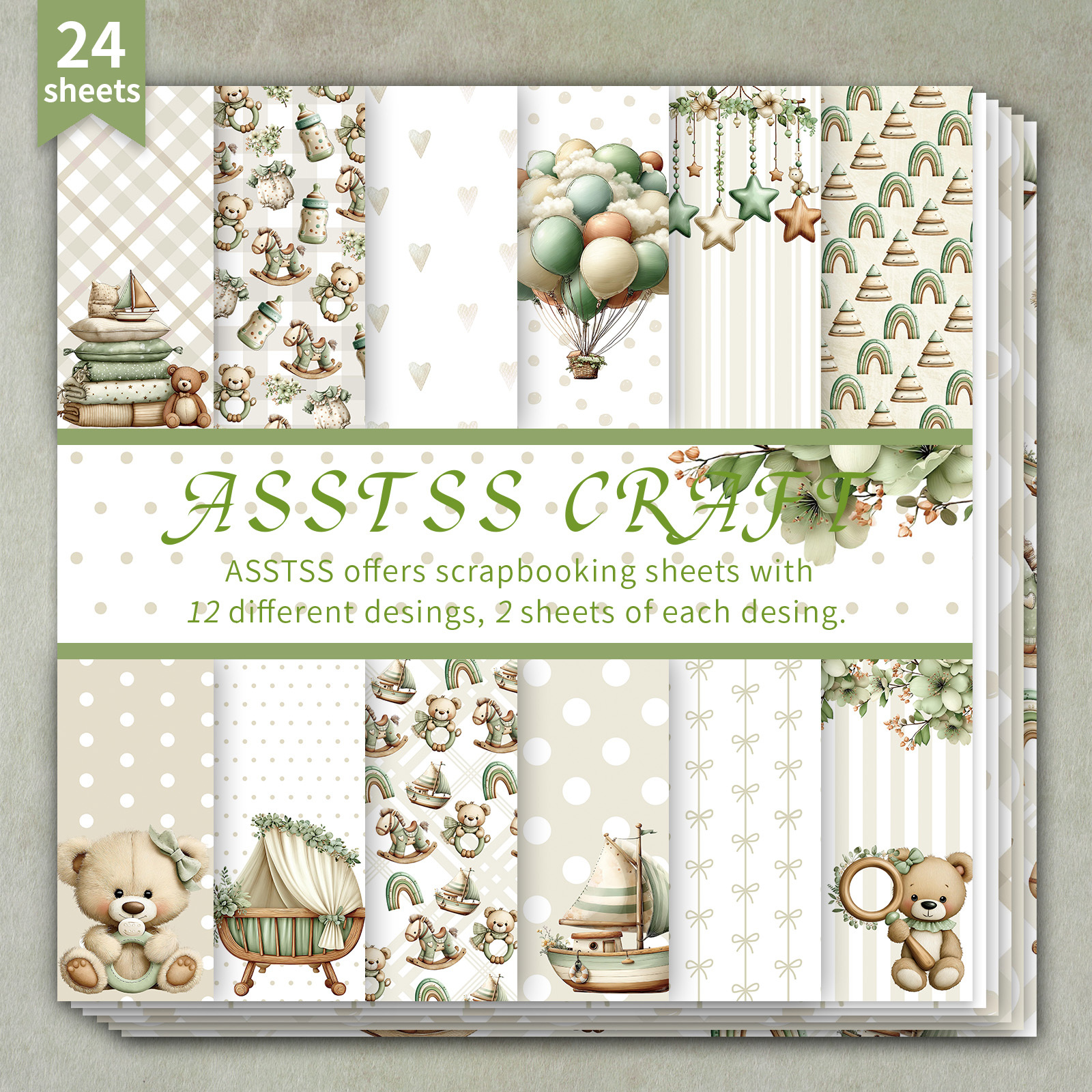TEMU Bloc de papier de scrapbooking ASSTSS shower de 24 feuilles avec thème en peluche et forêt - Papier cartonné épais adapté au journaling, à du
