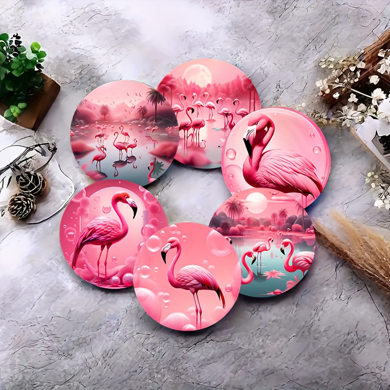 E-shop 6er-Set Rosa Flamingo Holzuntersetzer - Hitzebeständig rutschfest, ideal für Zuhause Bürodekoration, für Nachmittagstee Cafés, ideales