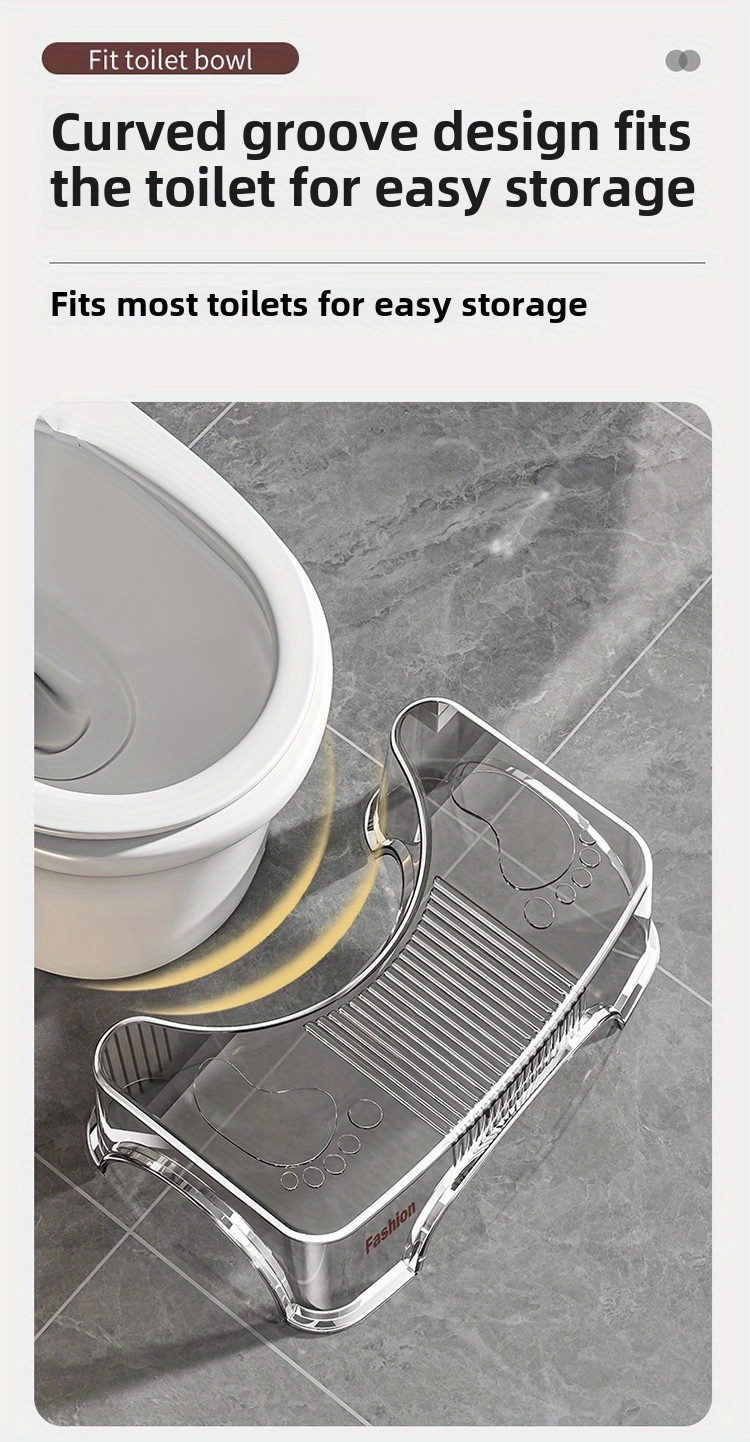 [Durable Build] Ergonomic Transparent Toilet Footstool with Double Anti-Slip Design – Sturdy, Durable PP PET Material, 45.36 KG Capacity, Curved Shape for Comfortable Bathroom Use