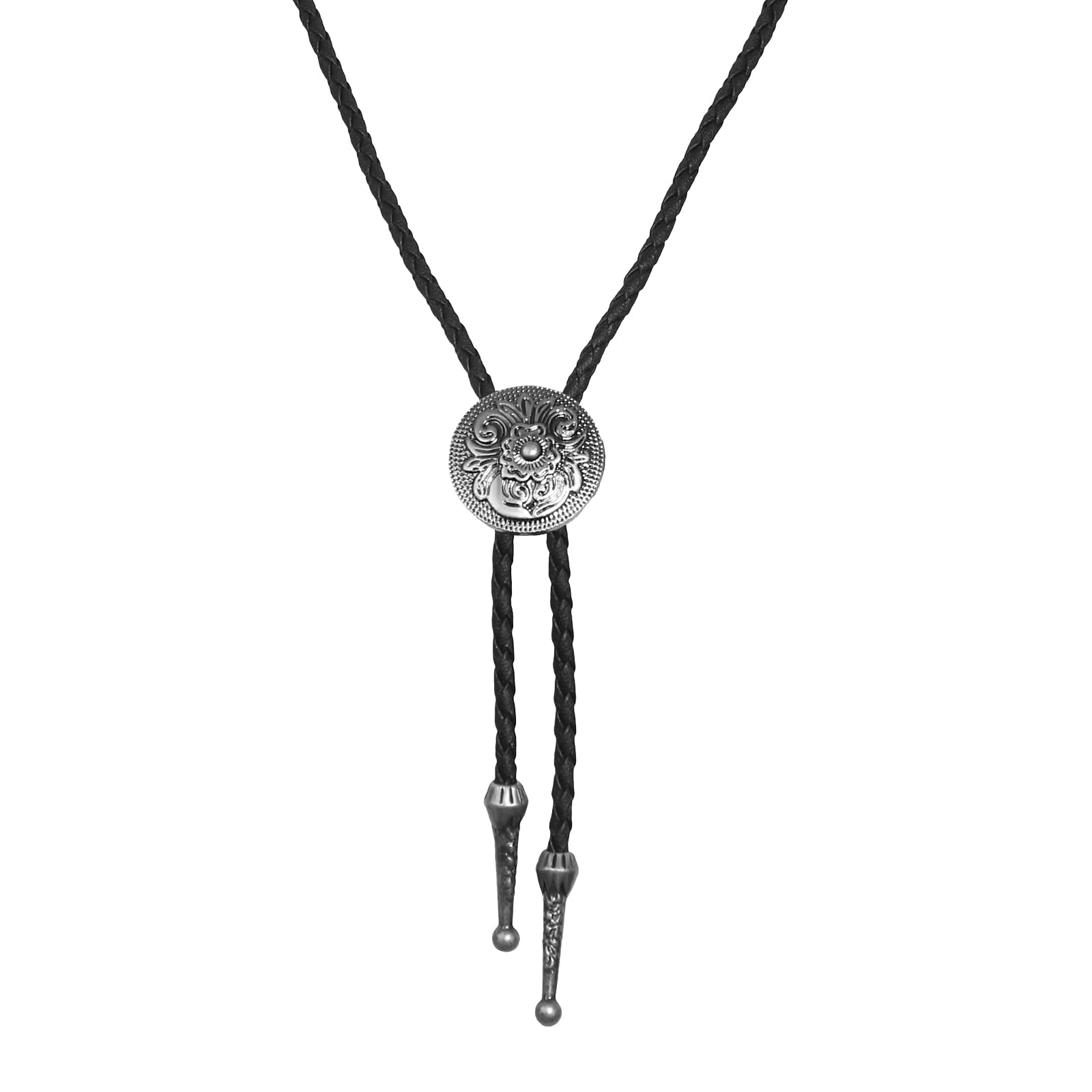 Image of Jewelrywe Native American Bolo Tie Necklace For - Western Cowboy/cowgirl Adjustable With -like Pendant, Pu Leather-like Strap, 42.5" Length - Ideal Gift For Rodeo, Western Events & Southwestern Style