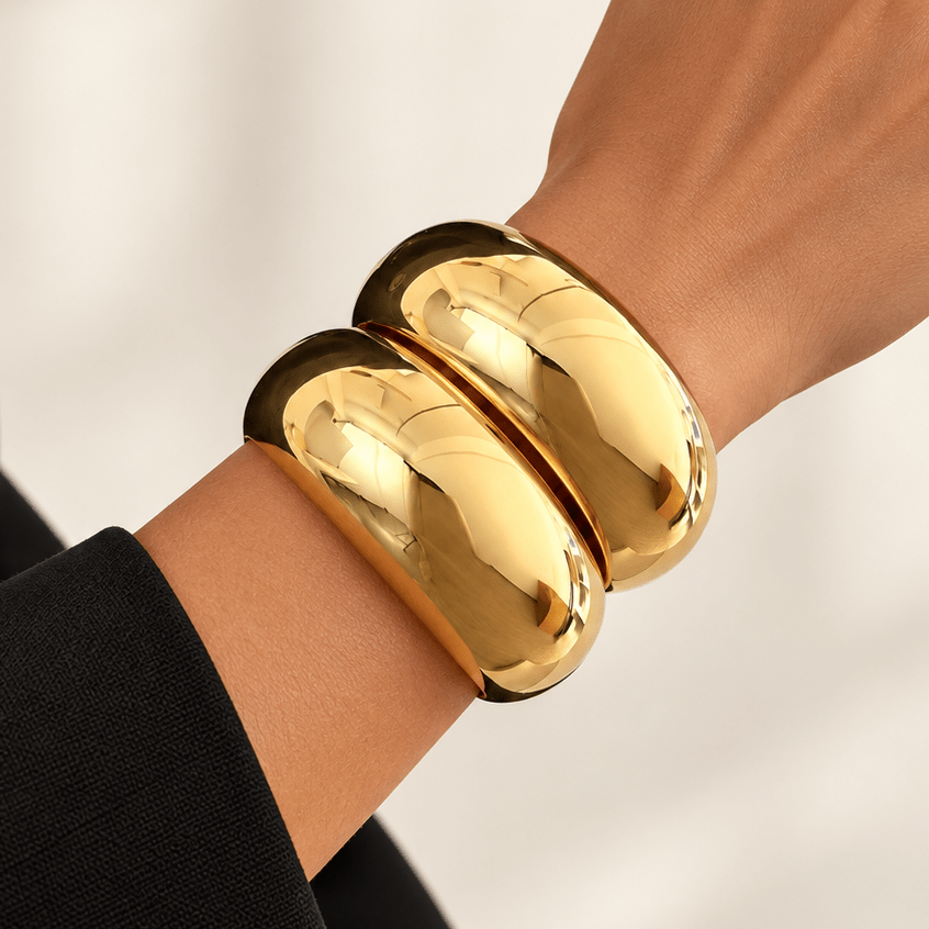 TEMU 2pcs Bracelets Manchons Vintage Larges et Lisses en Fer Doré pour Femmes, Manchons Épais en Métal , Bijoux Empilables pour et les Fêtes