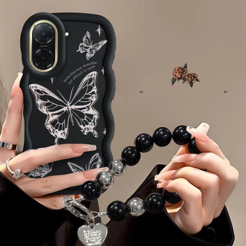 TEMU Phone Case: Metal With Silvery Black Beads Lanyard Pattern Stylish Suitable For Redmi A5 4g Case With Comfortable Feel Finish Featuring Elegant