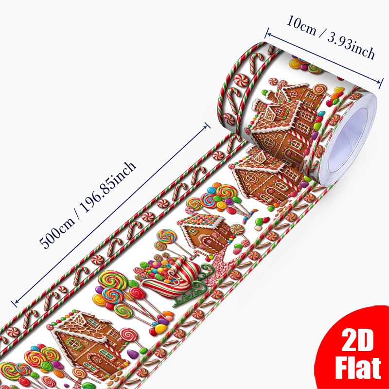 TEMU Rouleau plat 2D 1 pièce 10X500Cm (3.9X196.9In) Papier Peint Adhésif Bordure Noël Festive Bordure Murale Vinyle Amovible Vintage Motif Maison