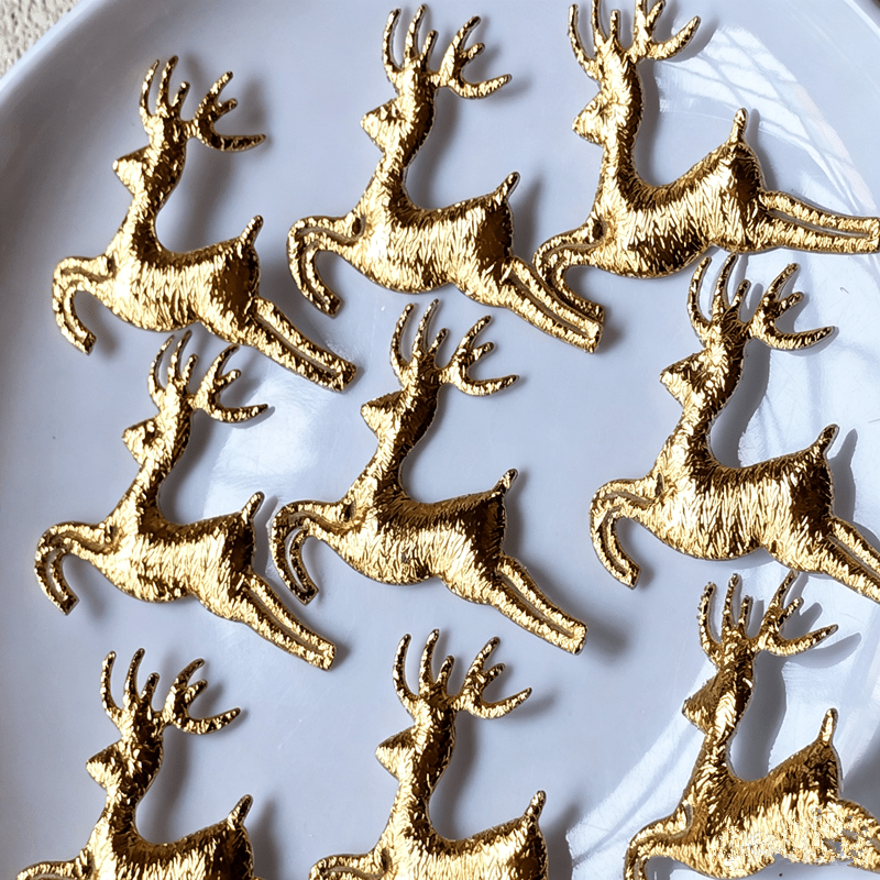 TEMU 32pcs 4.5cm/1.77in X 3.6cm/1.42in Yellow White Polyester Reindeer Slices, Christmas Deer Ornament Pieces For Hair Additions, Jewelry Making,