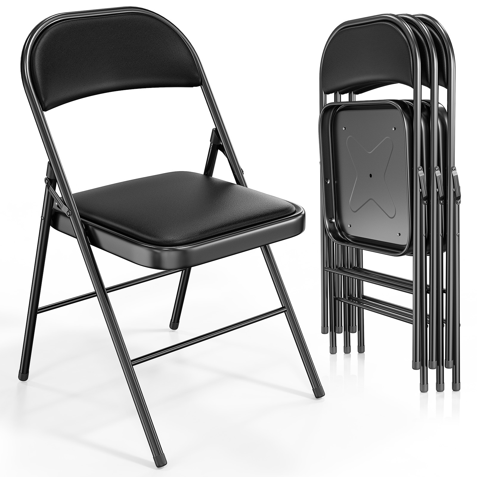 TEMU Bonnlo Folding Chairs 4 Set With Comfortable Pu Padding On & Backrest, Sturdy , Up To 158 Kg, Foldable Chairs For Home, Office, Events & Wedding