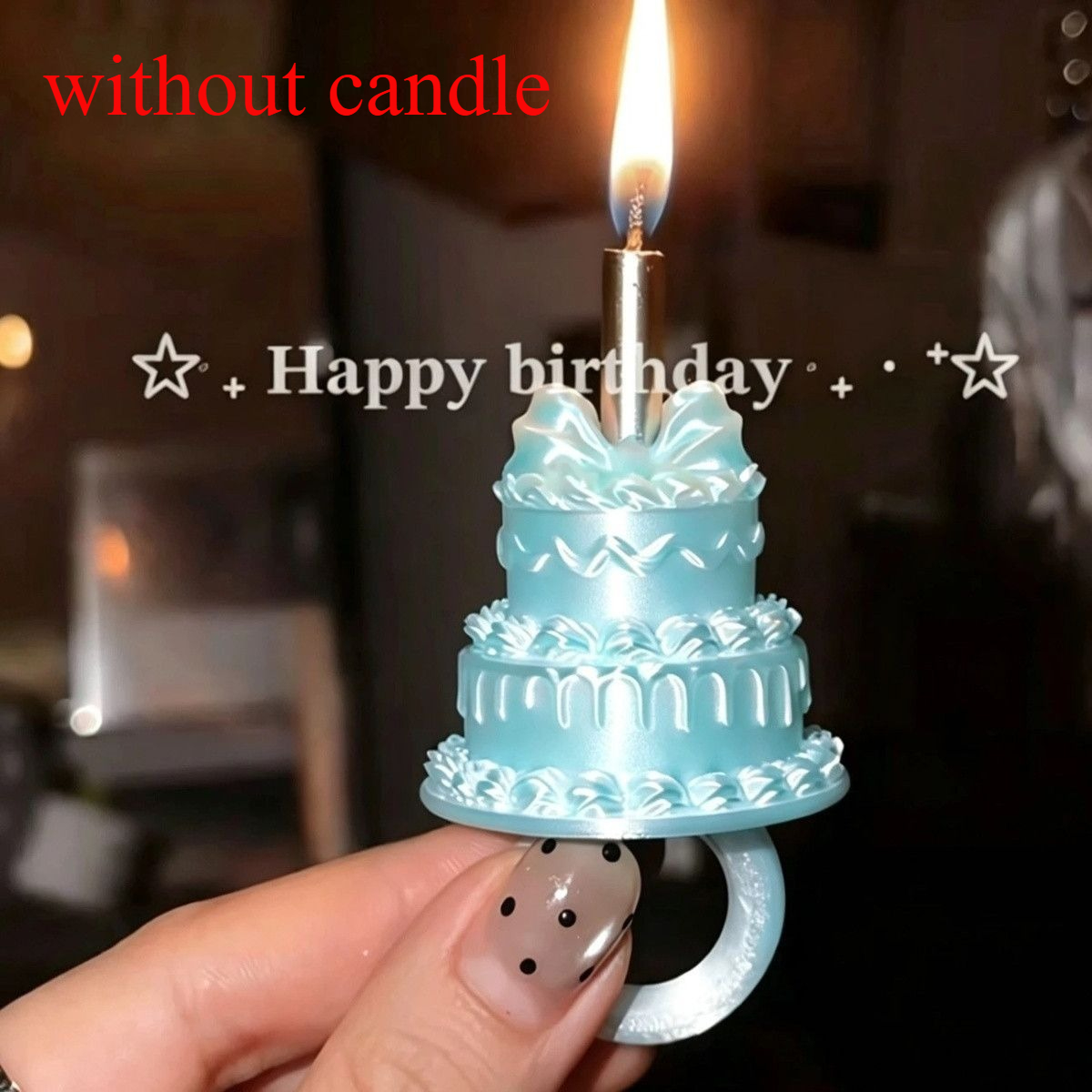 TEMU 1pc 3d Printed Cake , Texture Handmade Jewelry, Wearable Finger Ring, Exquisite Birthday Party Atmosphere Decor Gift (without Candle), For