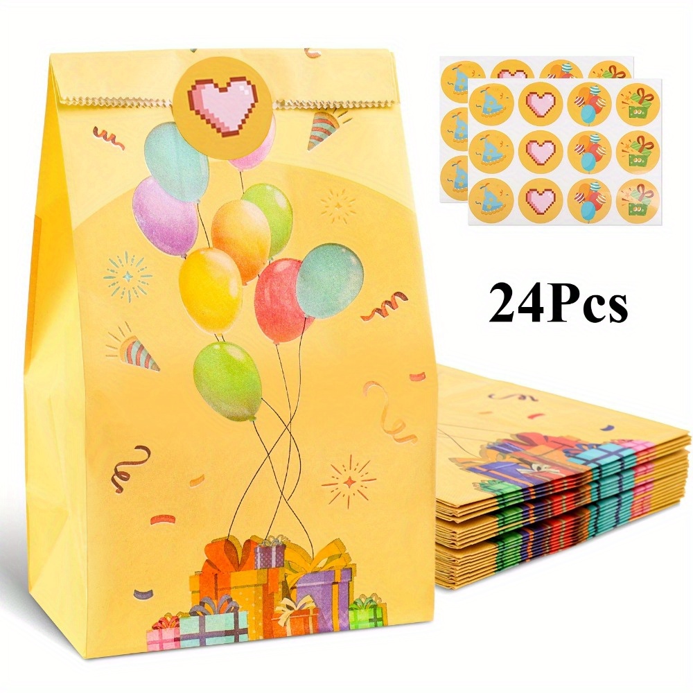 Image of 24pcs Party Favor Bags, 11.94x 7.87x 22.1cm, Small Gift Bags, Balloon Paper Bags, Treat Bags, Suitable For Thanksgiving, Birthday Party Supplies, Gift Bag