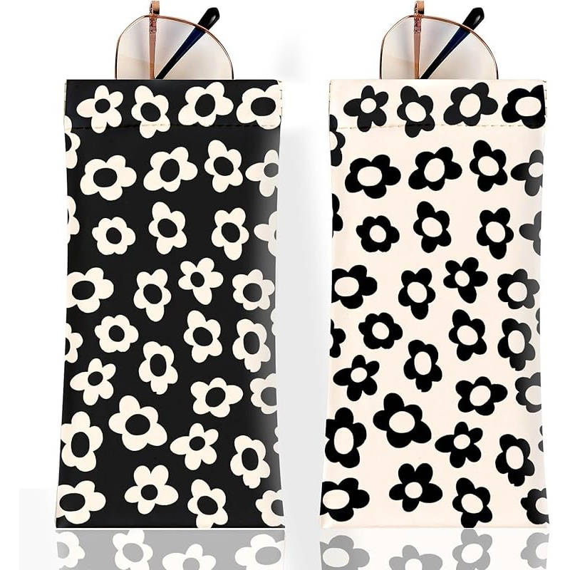 TEMU With Pu Case, 2pcs Set, Soft And Pressure-resistant, Fits Large Frame Glasses, Daily Storage Pouch