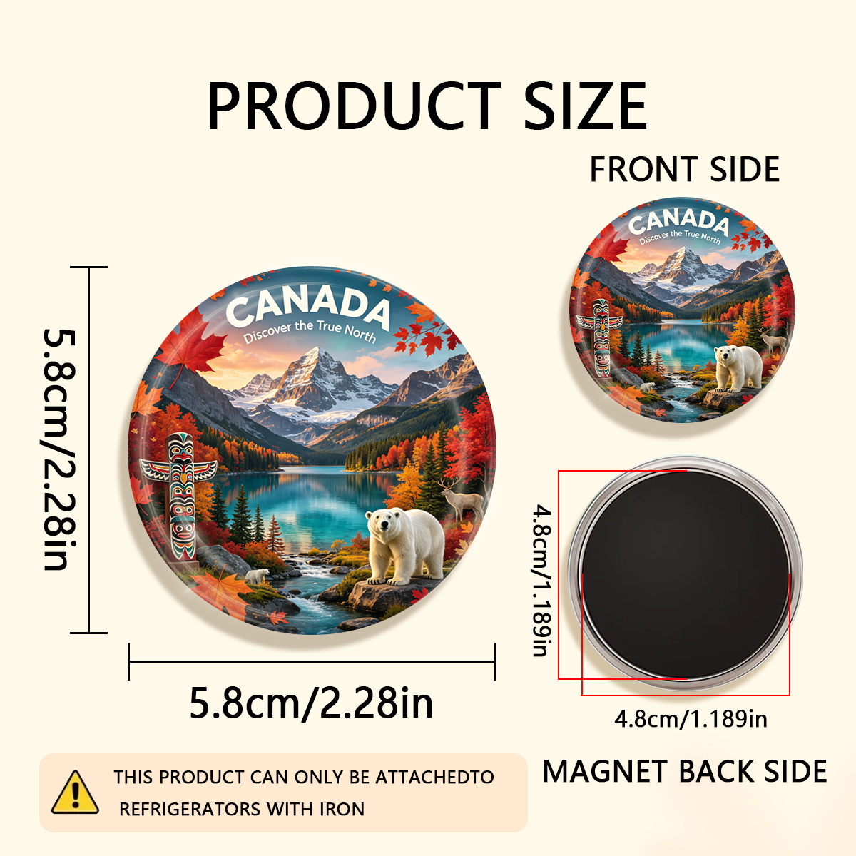TEMU 1 aimant de réfrigérateur rond durable 2D plat CANADA Découvrez nord, adapté pour s' aux réfrigérateurs, aux tableaux blancs, aux manuels, aux