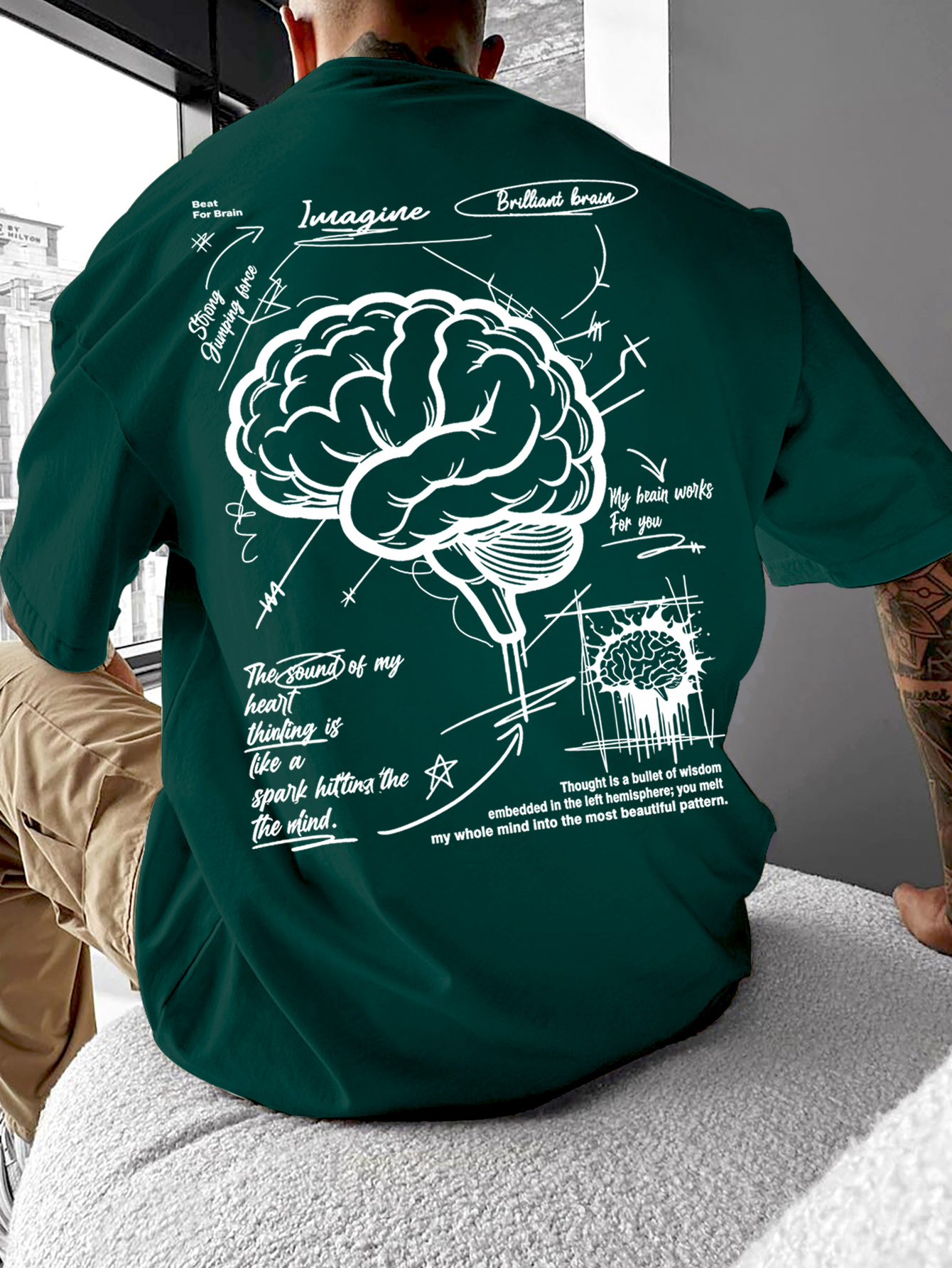 American Style Men'S Casual Round Neck T-Shirt with Thought-Provoking Slogan And Brain Print for Casual Gatherings And Trendy Outfits