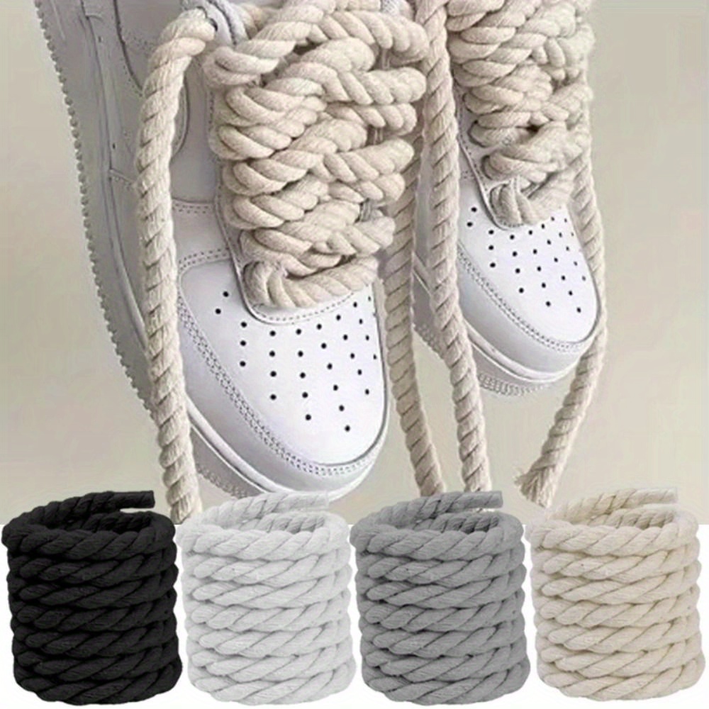Two pairs of round 8mm/5mm solid color hand- thickened hemp shoelaces