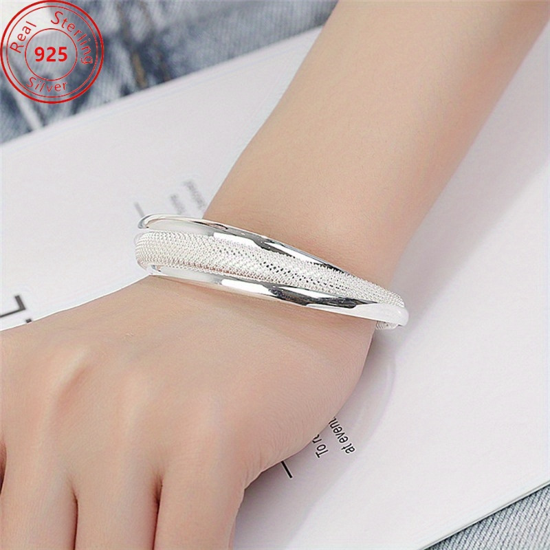 

925 Pure Silvery Bracelet - Mesh Design - Exquisite Silvery Jewelry - Fashionable And Elegant Style - Low Allergy - Suitable For - Birthday - Party - Perfect Trendy Charm Jewelry Gift