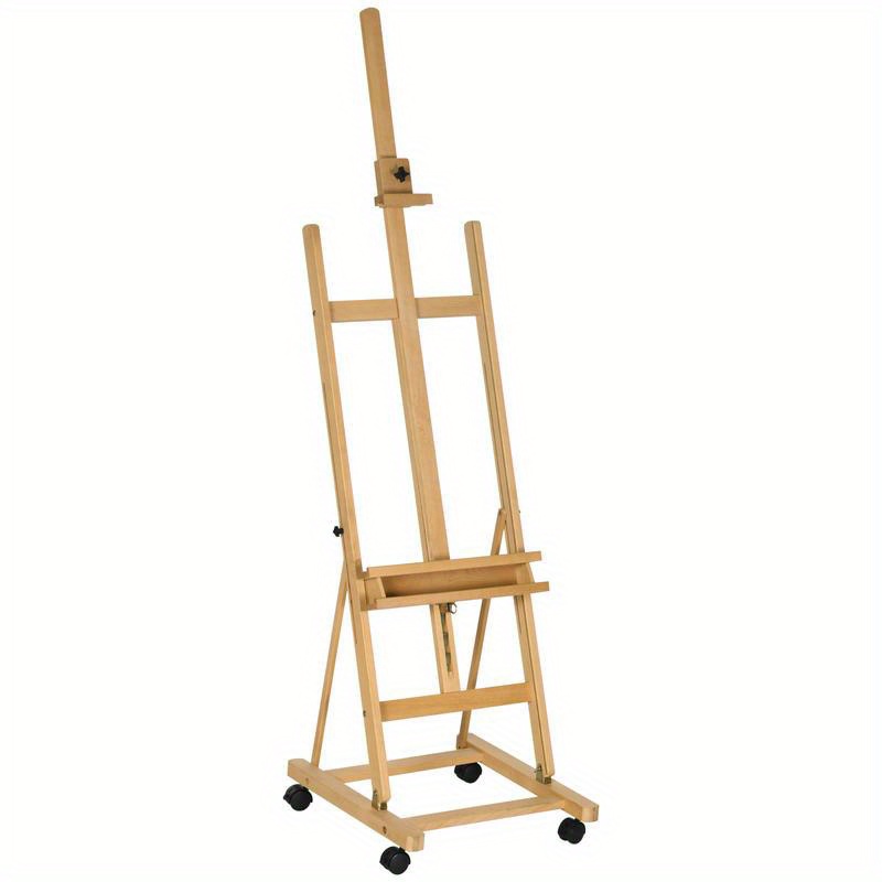 Staffelei Heavy-Duty Artist Easel with Height Adjustment - Professional Painting Easel, 4-Wheel Mobility, Sturdy Construction for Studio, Outdoor, Classroom - Portable Artist Easel for Oil, Drawing, Display - Natural + Black  , Studio Equipment, Outdoor  , H Frame Easel,   Stand