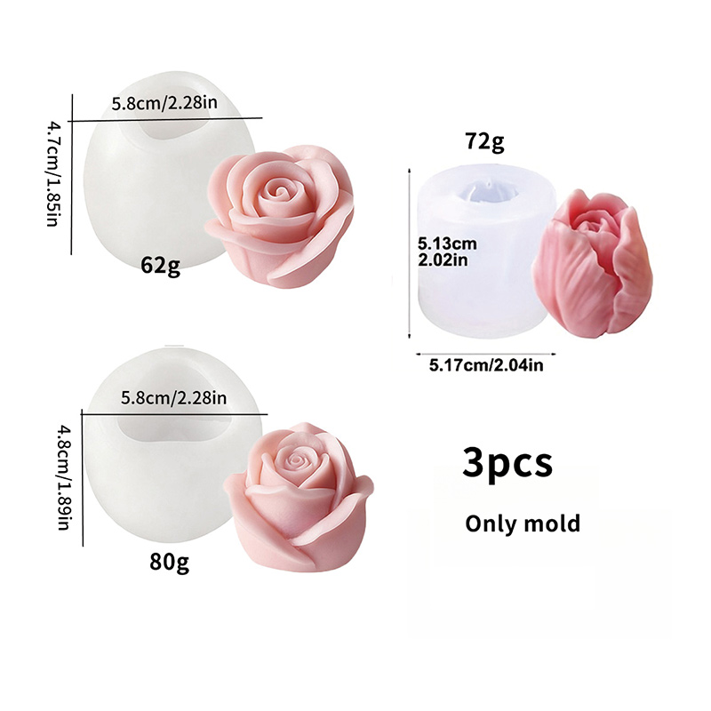 E-shop 3er-Set Rosen- & Tulpen-Silikonformen für Kerzen - Realistisches Blumendesign für DIY-Aromatherapie-Kerzen, Handgemachte Geschenke &