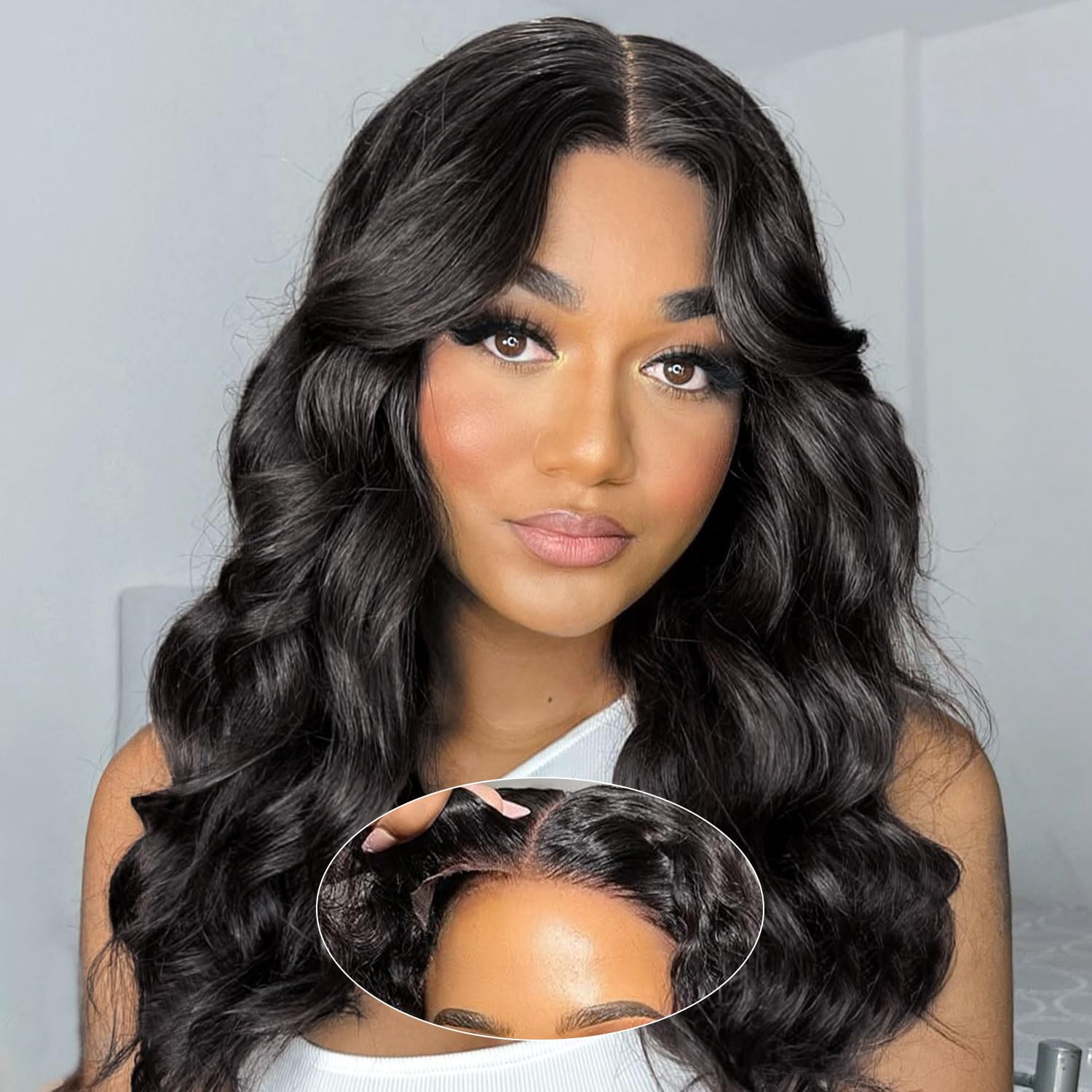 Image of 5x5 Glueless Wigs Human Hair Suitable For Women - / Lace Closure Wig With 200% Density Body Wave Frontal Wig, Instant Hairpiece, Low Maintenance Look For Daily Use (no Glue Required)