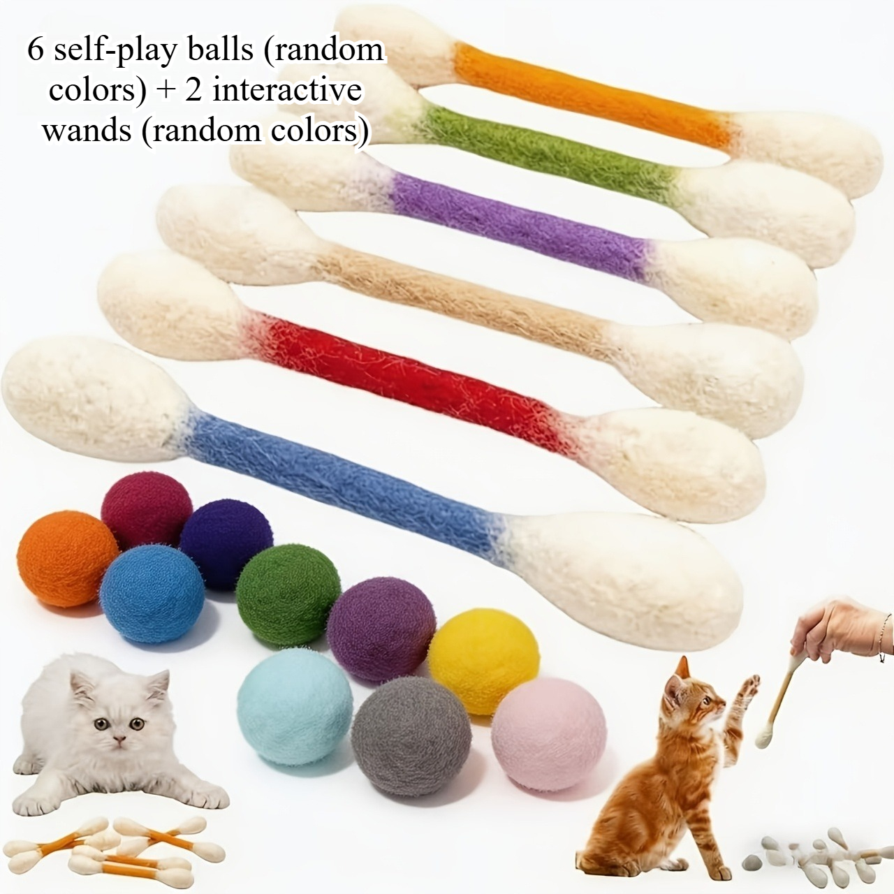 TEMU Lot de 8 pièces : Baguette interactive pour chaton + Balle de jeu , Jouets aléatoires pour chat, Convient pour l'ennui en intérieur, Une aide