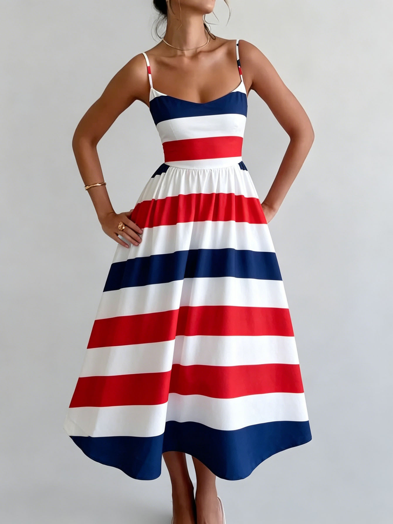 Plus Size, Plus Size Women's Retro Sundress Summer * Stripe DesignSuitable  for Beach, Party and Daily Wear, Breathable and Loose Fit.
