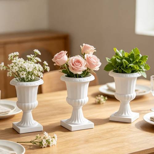 6pcs flower pots and 6pcs connectors and 6pcs bases large plastic flower pots white plant stands with bases suitable for weddings parties events home stage garden balcony decoration gardening gift home decor
