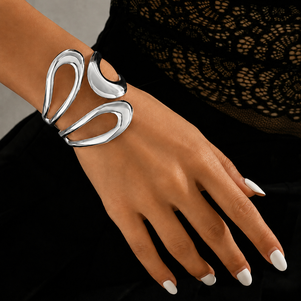 TEMU Tränenförmiges Armband mit offener Manschette für Damen, Armreif mit abstrakter organischer Form, minimalistischer Statement-Schmuck,