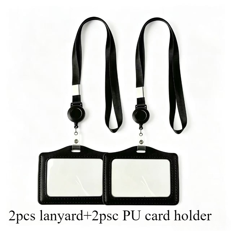 TEMU Paquete de 2 cordones y paquete de 2 fundas de PU y PVC transparentes HD para tarjetas de identificación, tarjetas de autobús, tarjetas de